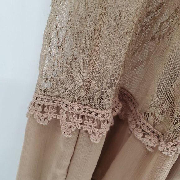 Taylor & Sage Womens Long Lace Button Front Tank Top Size XS Brown Sheer Boho - Picture 7 of 14